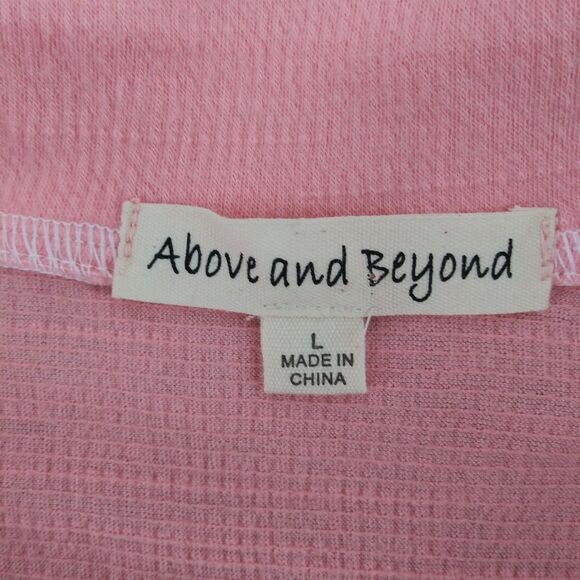 Above and Beyond Shirt Women L Pink White Color Block Roll Tab Sleeve Button Up - Picture 5 of 6
